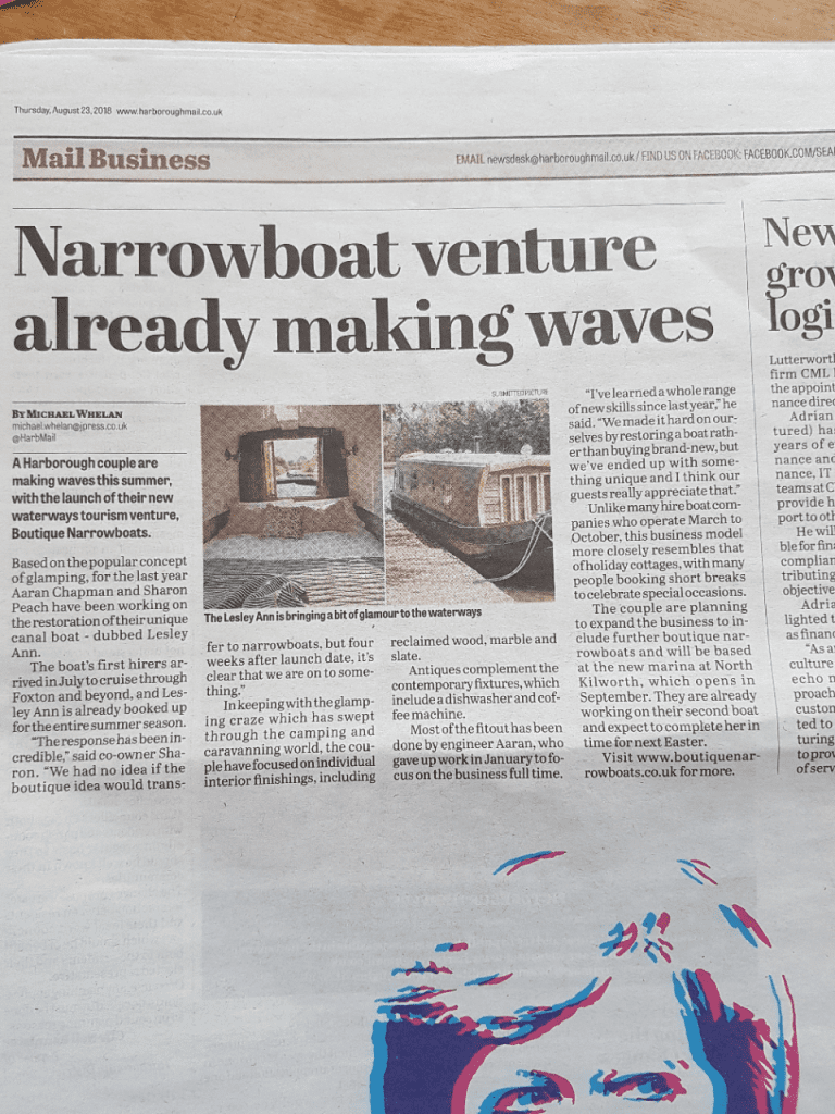 Boutique Narrowboats in the market harborough news