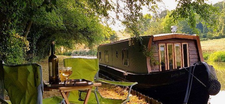 From the towpath of the Grand Union canal looking at a Boutique Narrowboat