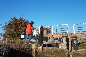 Grand union canal locks on boutique narrowboat