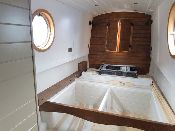bed being built on the luxury narrowboat for hire
