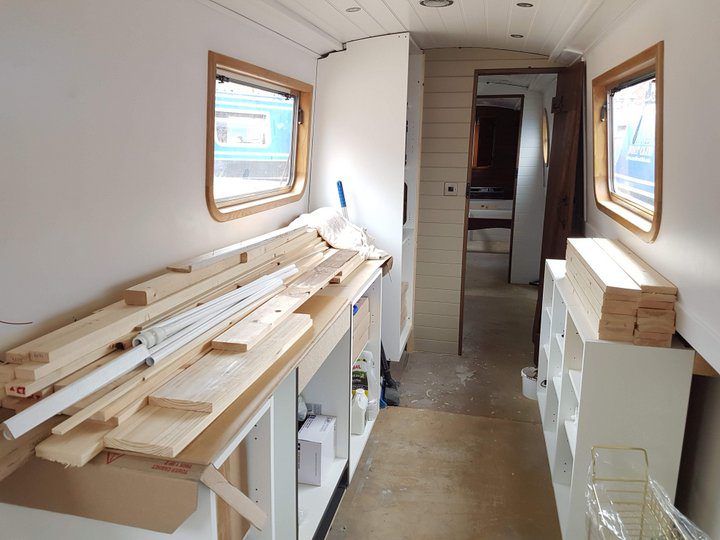 boutique narrowboat kitchen in build