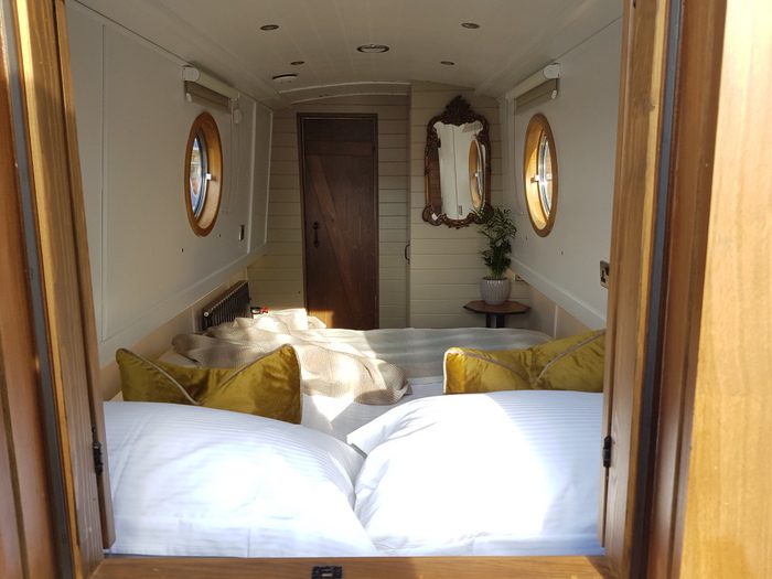 Looking in the front of Boutique luxury narrowboat Woodland Grayling