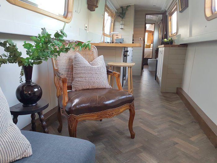 Interior of luxury hire boat at Union Wharf