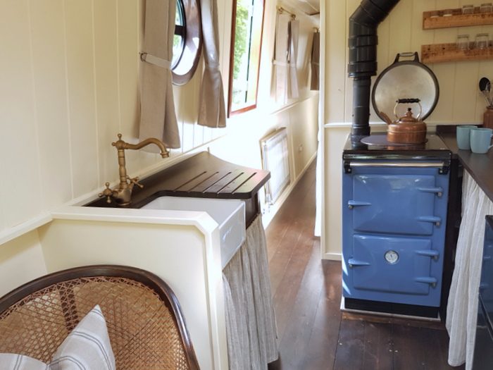kitchen on kathleen may interior designed hire narrowboat