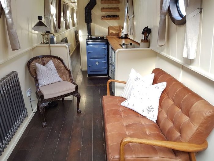 narrowboat interior leather sofa
