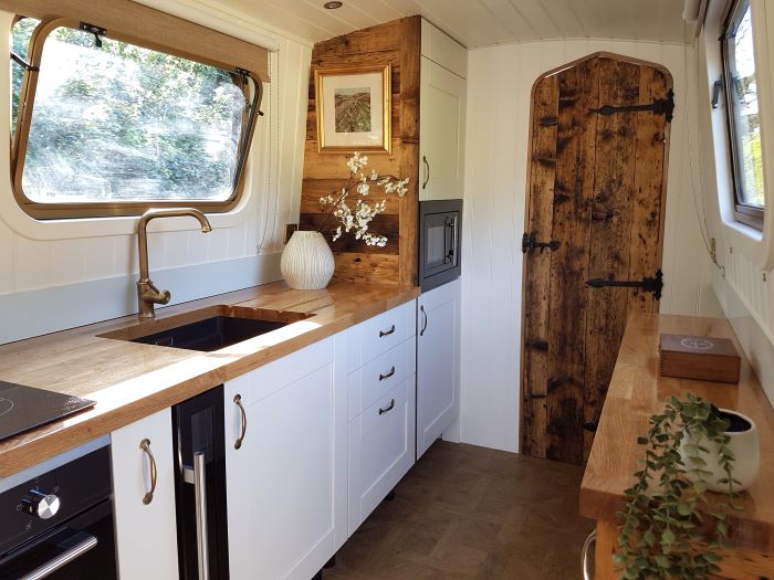 Contemporary kitchen on a new narrowboat build from Boutique Narrowboats
