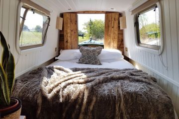 King size bed on a narrowboat