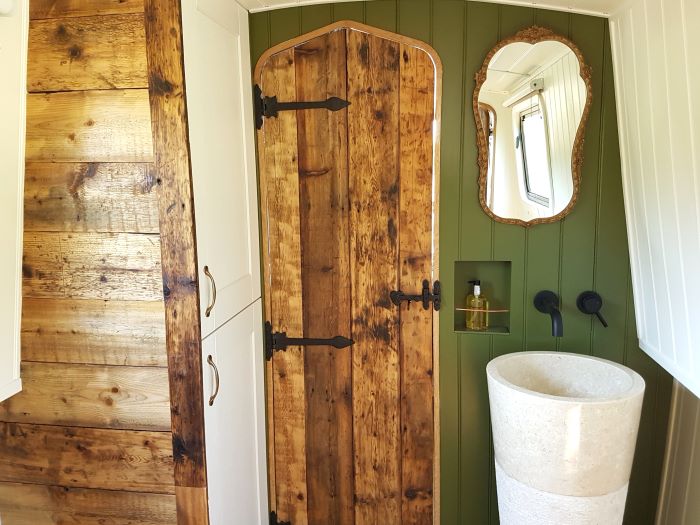 Boutique Narrowboat bathroom on Marbled White