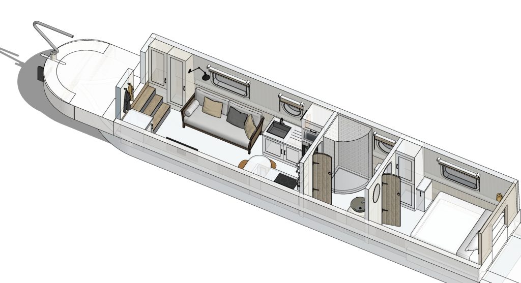 section cut of the new canal boat for hire from boutique narrowboats