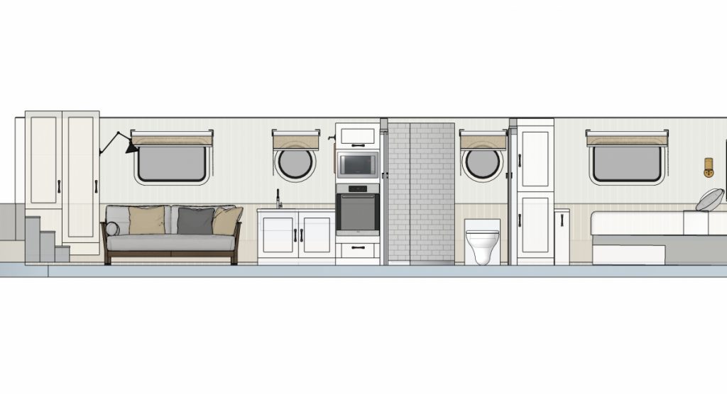 elevation of new canal boat from boutique narrowboat builds