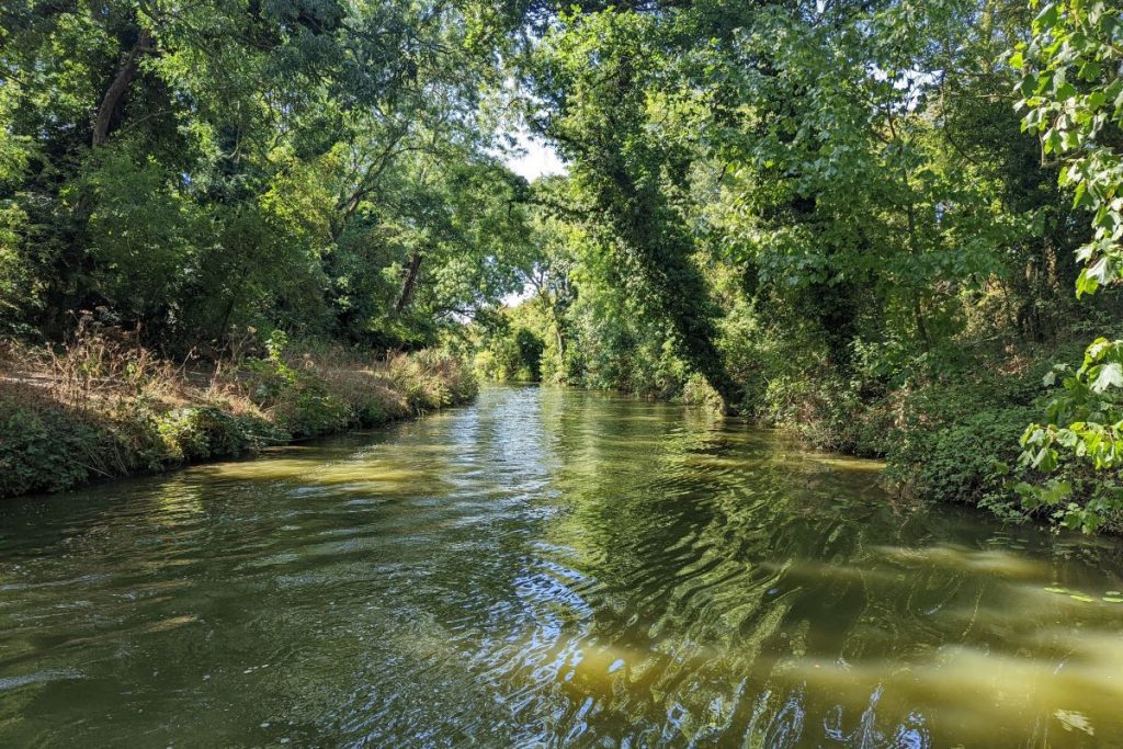 changing view on a canal boat