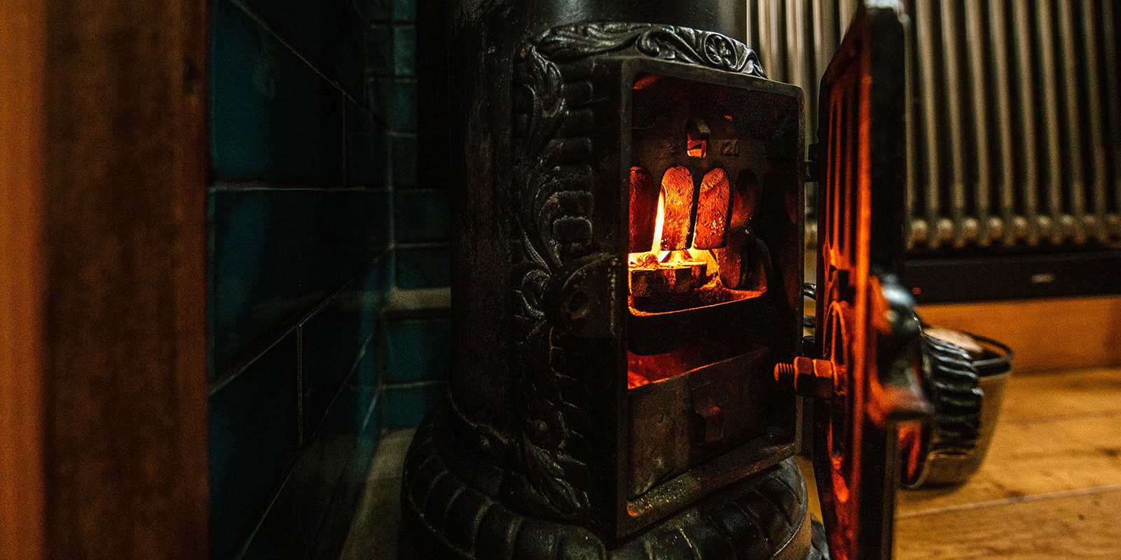 Stove on a canal boat hire in the autumn and winter